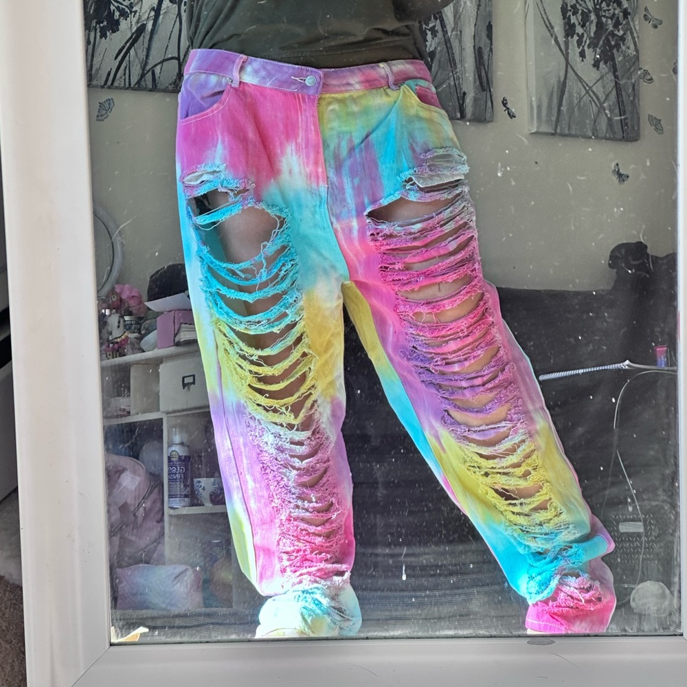 American Bazi Colorful Tie-Dye Ripped Jeans